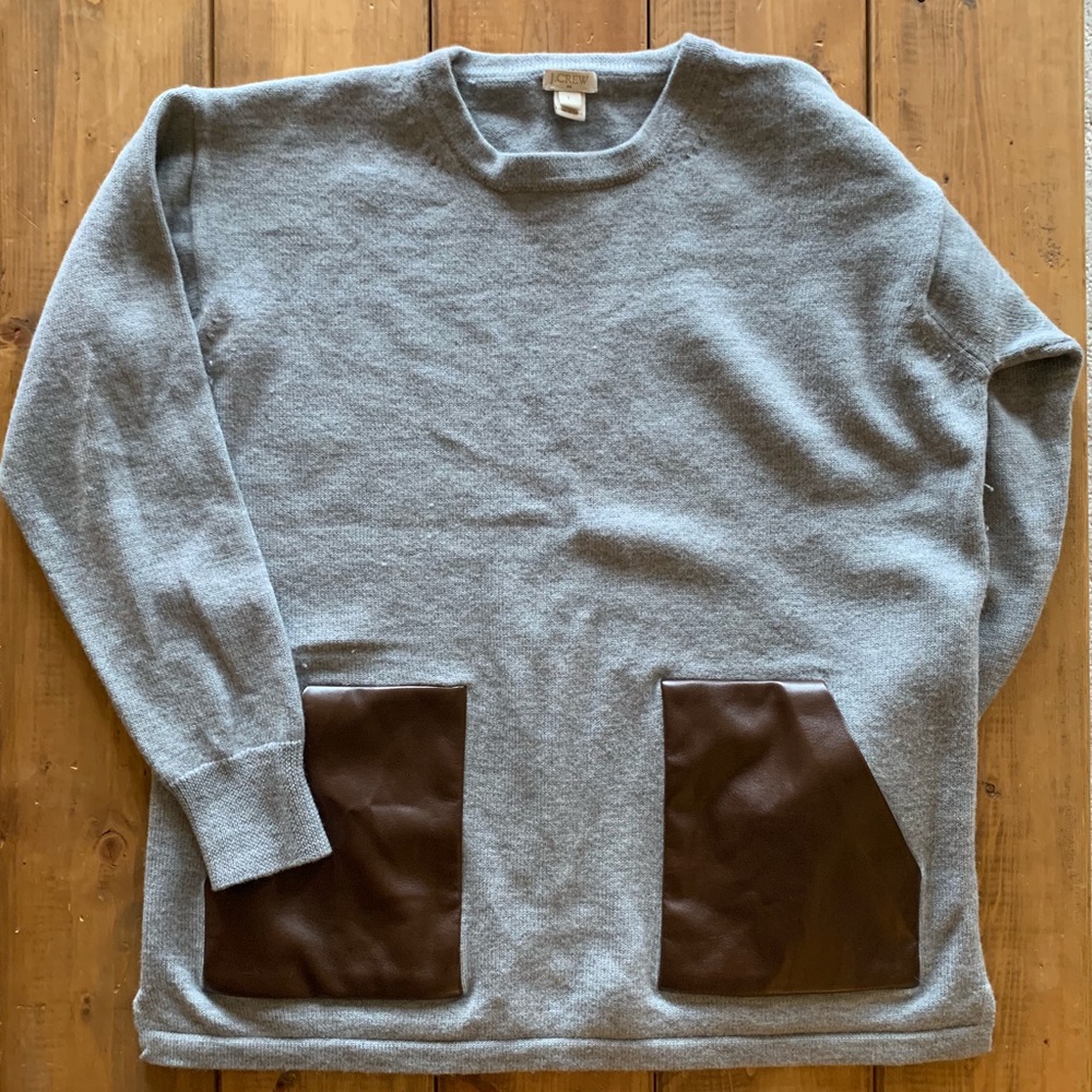 JCrew - Gray Sweater with Leather pockets